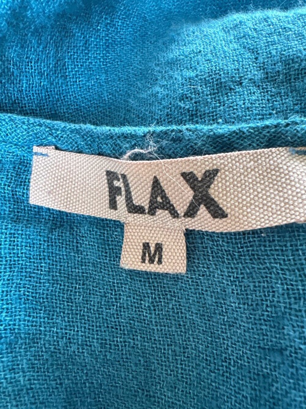 Flax Womens Medium Blue 100% Linen Blouse With 3/4 Sleeves Split Front Design - Picture 6 of 9